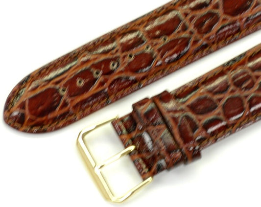 A1,Watch Band Genuine Leather Crocodile Grains Dark Brown 24mm Padded,Stitched