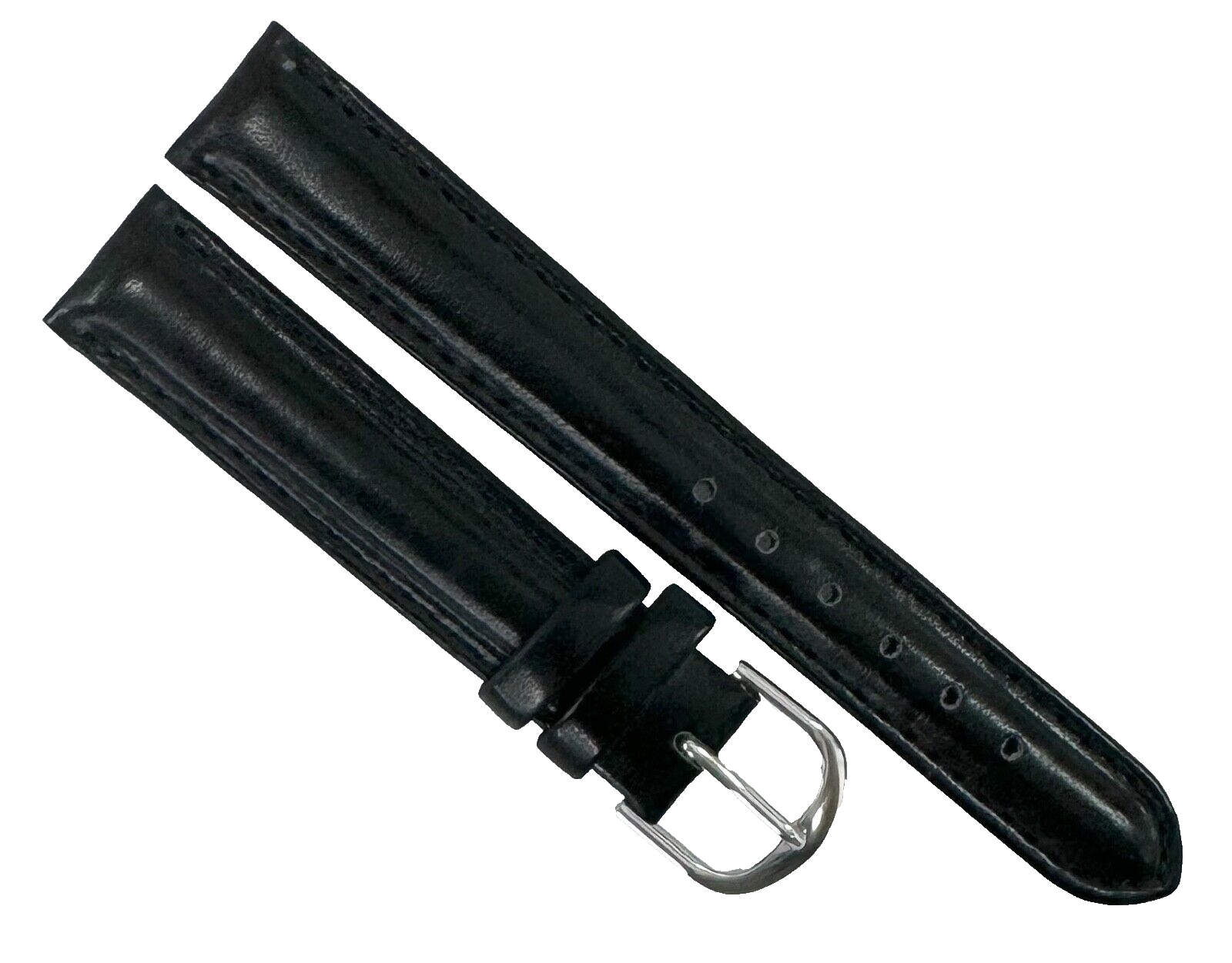 Lot of 6 Watch Bands Plain Black with Stitches Genuine Leather Padded 16mm