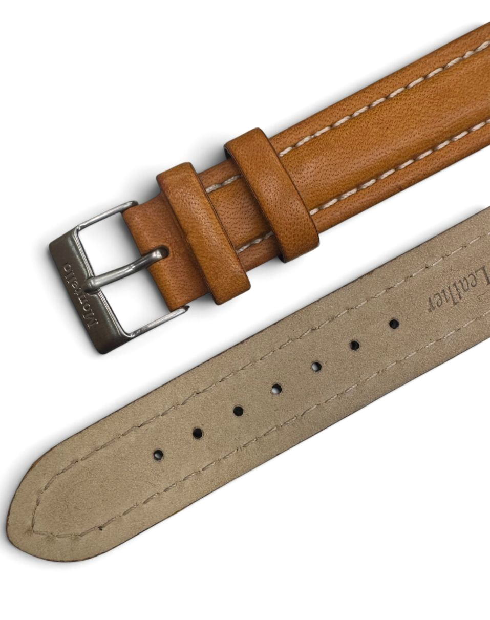 18MM BROWN GENUINE LEATHER PADDED STITCHED WATCH BAND