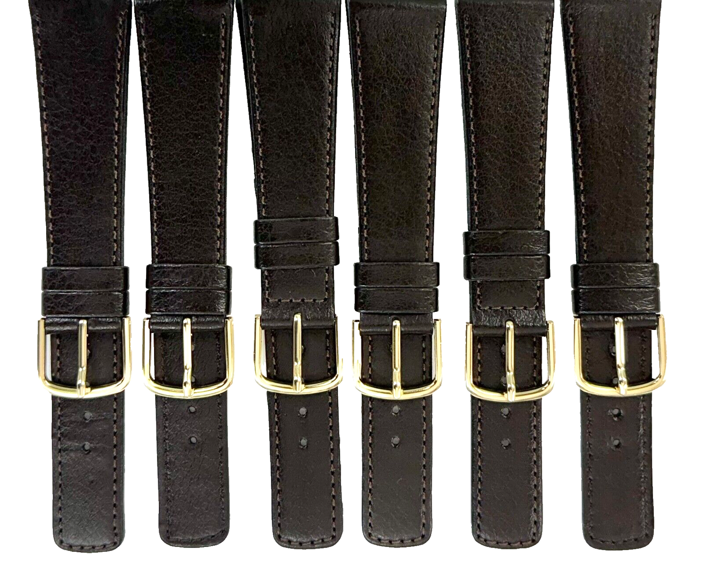 Watch Band Plain Dark Brown Genuine Leather  Flat Stitched 20mm (lot of 6 bands)