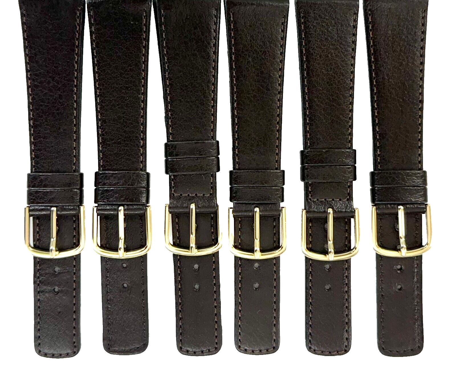 Watch Band Plain Dark Brown Genuine Leather  Flat Stitched 20mm (lot of 6 bands)