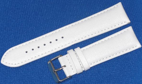 WATCH BAND GENUINE LEATHER WHITE 22MM PLAIN,PADDED,Stitched