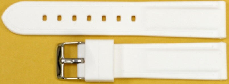 Watch Band White color Silicone (Heavy)20mm Silver Buckle with spring Bars