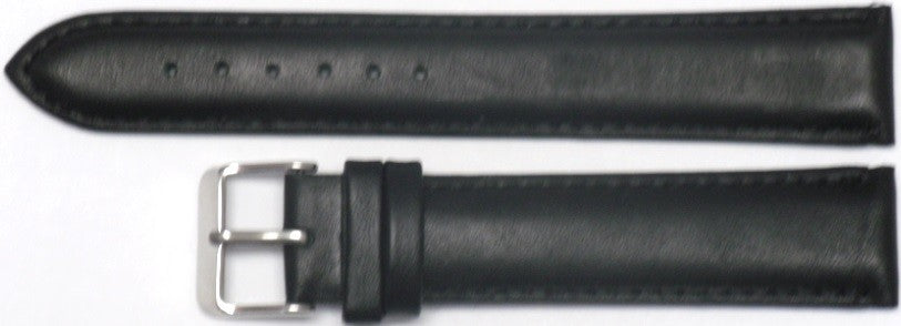 Lot of 6Pcs.Watch Bands Plain Black Genuine Leather Padded & Stitched 20mm