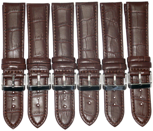 Lot of 6Pcs.Watch Bands 22MM Genuine Leather Alligator Grain Brown, High Quality