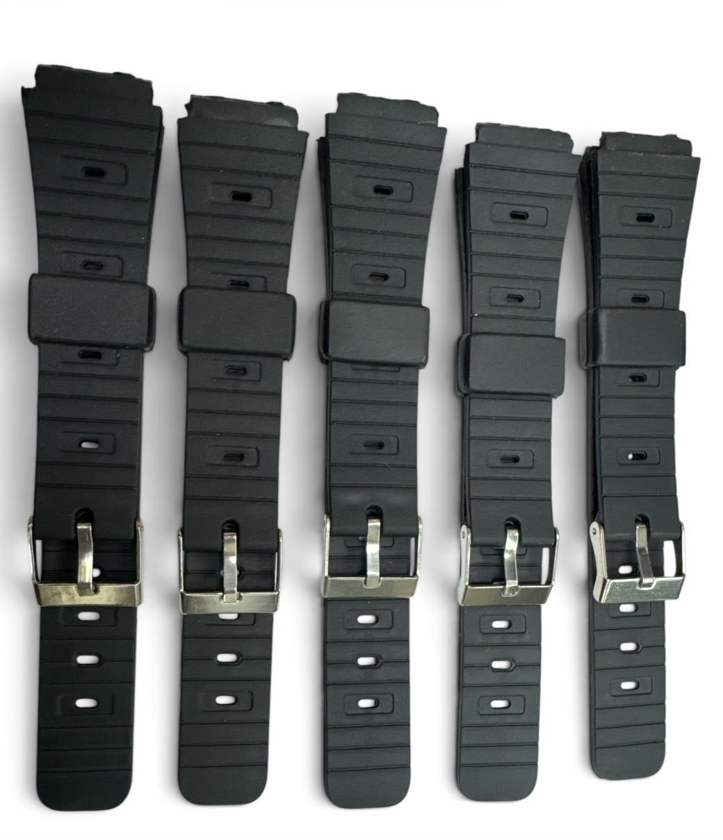 5PC 18MM PVC Rubber Classic Black Watch Band fit Casio G-Shock and Other ``