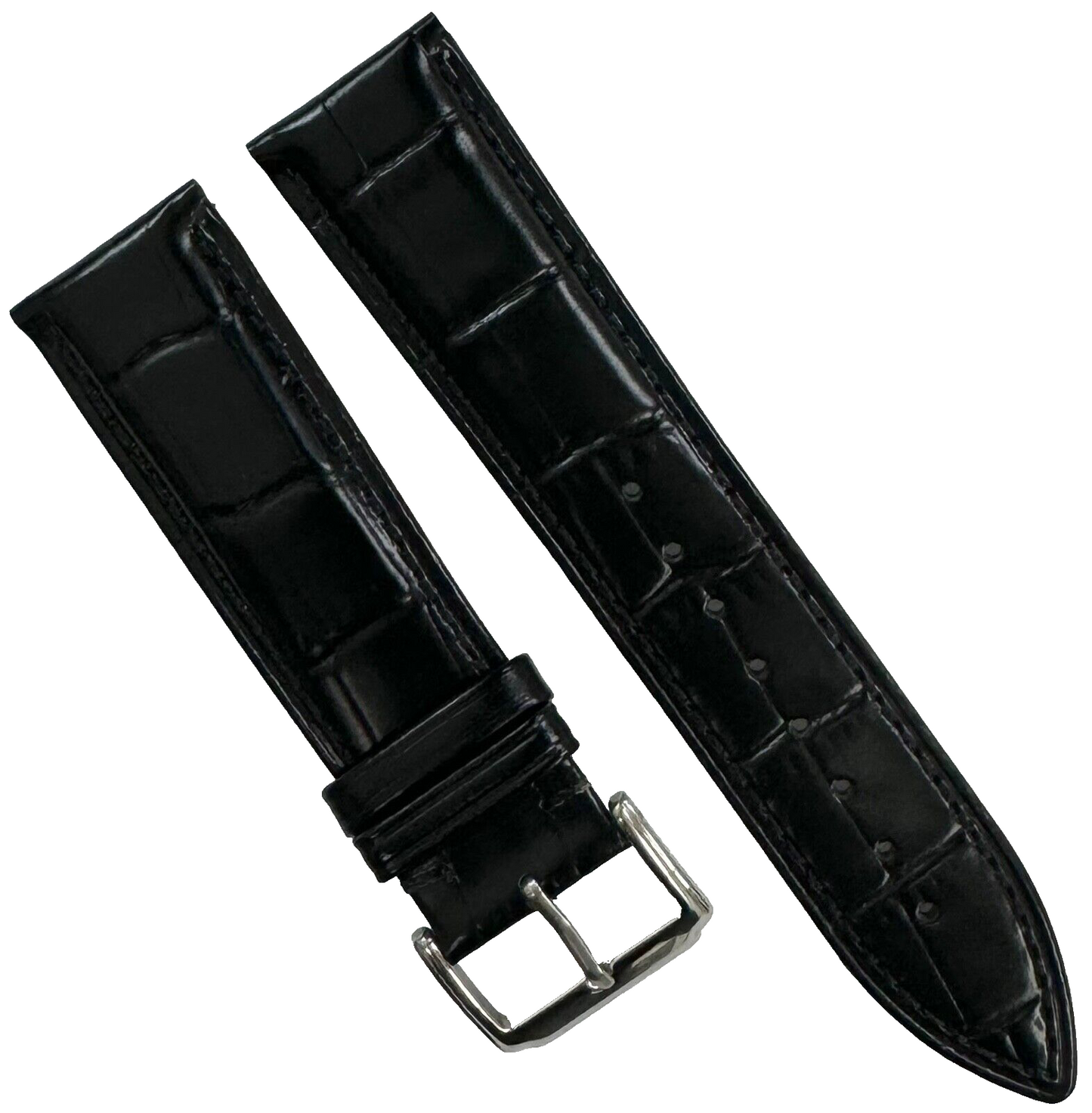 Best Quality,22mm Black Genuine Leather Watch Band Alligator Grains Padded