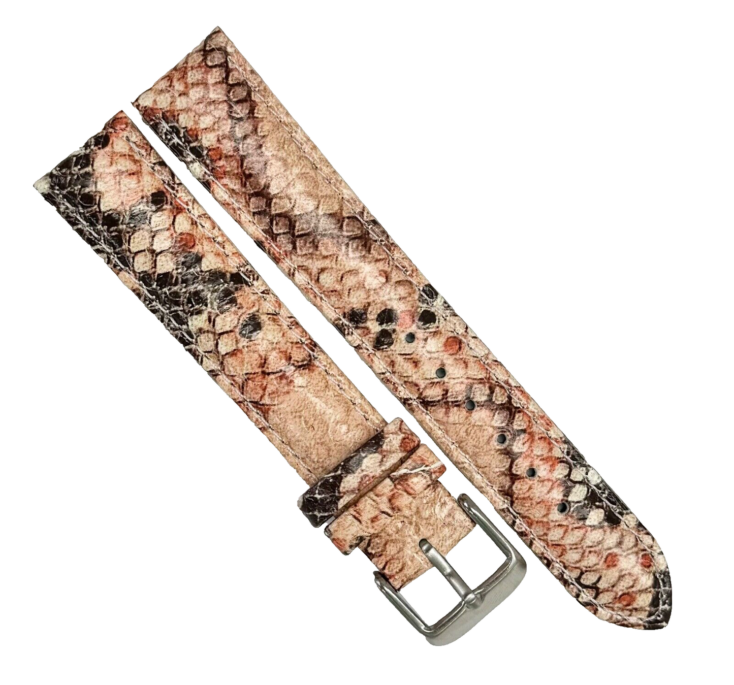 Lot of 6 Watch Band Multi-color Genuine Leather Snake Grain Padded Stitched 18MM