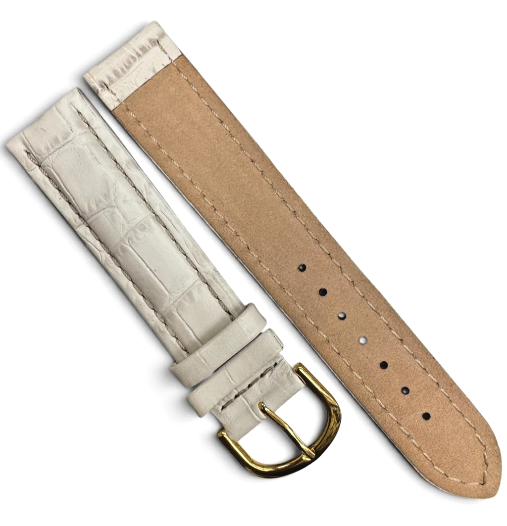 20MM BEIGE WHITE LEATHER ALLIGATOR GRAIN PADDED WATCH BAND