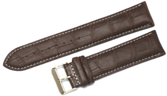 18 MM Extra Long Dark Brown Genuine Leather White Stitched Alligator Watch Strap