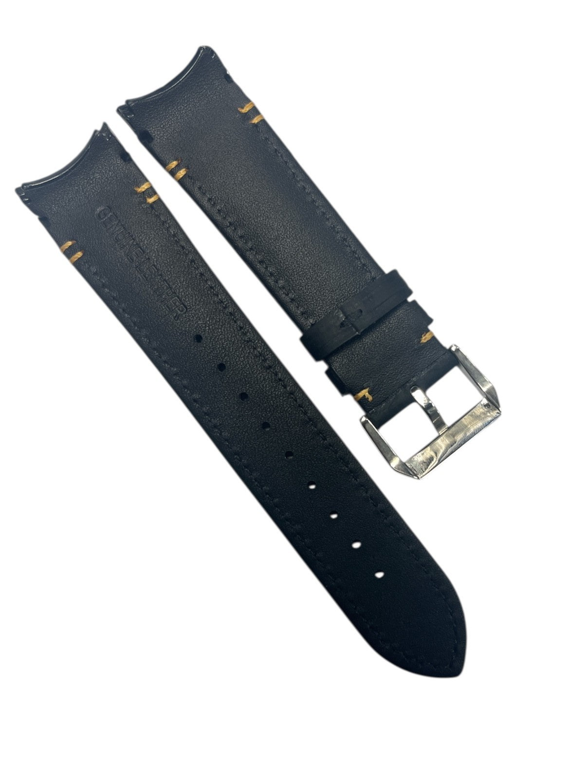 Genuine Calf Leather Black Curved Watch Band Strap 20MM * 18MM