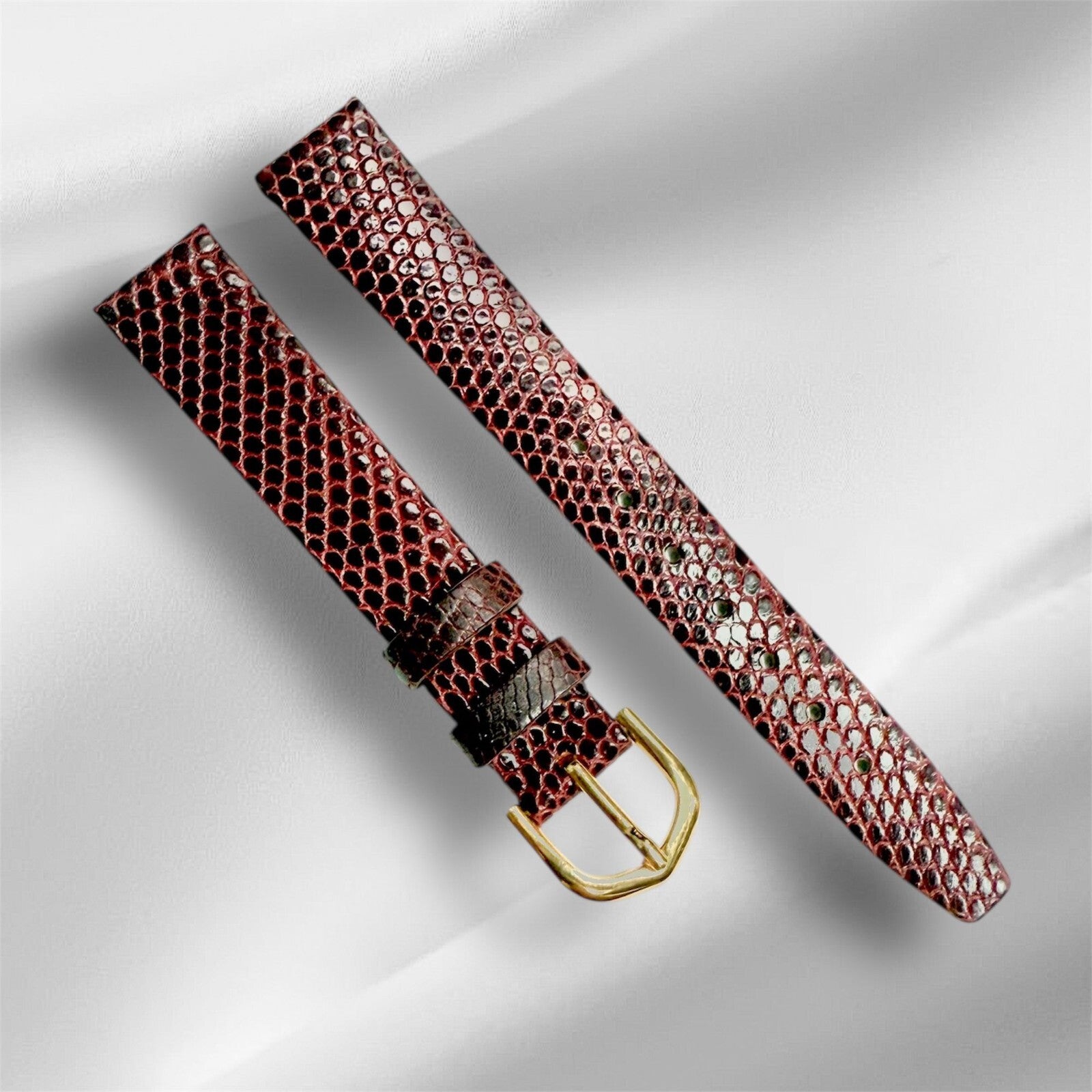 14x12mm Flat Watch Strap 100% Genuine Lizard With Gold Buckle