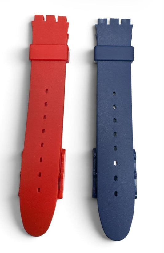 SET OF 2 WATCH BAND FOR SWATCH 17 MM Red & Blue Speed Bump Style