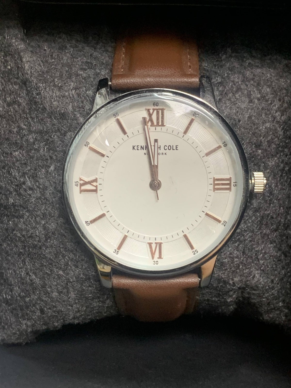 Kenneth Cole White Dial Analog Watch - Brown Leather Band | KCWGA2184404