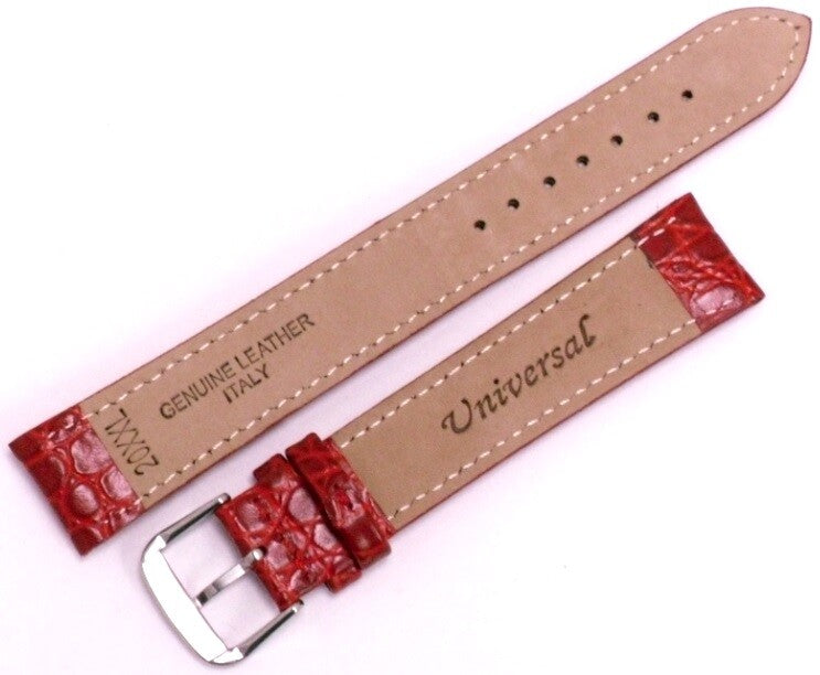 Watch Band Genuine Leather Red ,Crocodile Grain (THICK) 20mm XXL (A1 Quality)