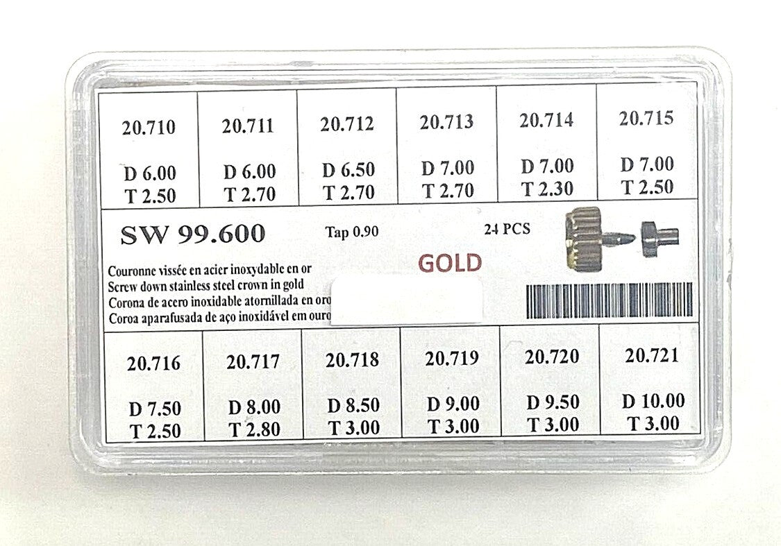 Watch Screw Crowns for Heavy Duty Gold, Assortment of 24Pcs. HIGH QUALITY 