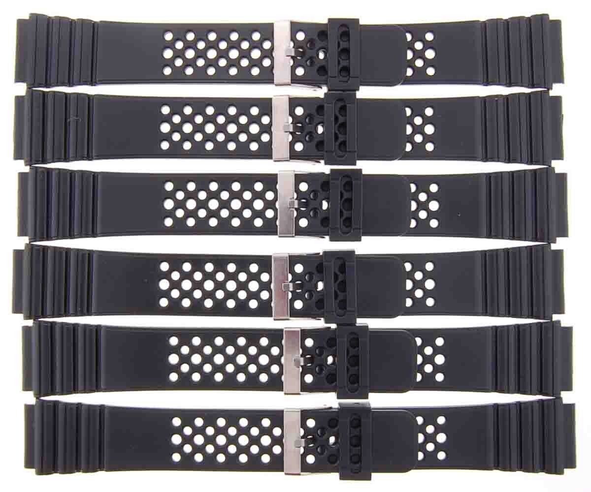 Lot of 6 Watch Bands 20MM PVC Black  fit Casio, Timex and Other Watches 1105