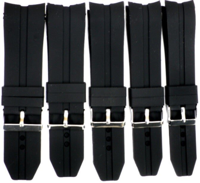 CURVED END SILICONE WATCH BAND BLACK COLOR STRAP 22,24,26,28,30MM