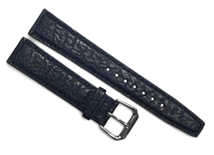 18mm Black Genuine Shark Leather Padded Stitched Watch Band