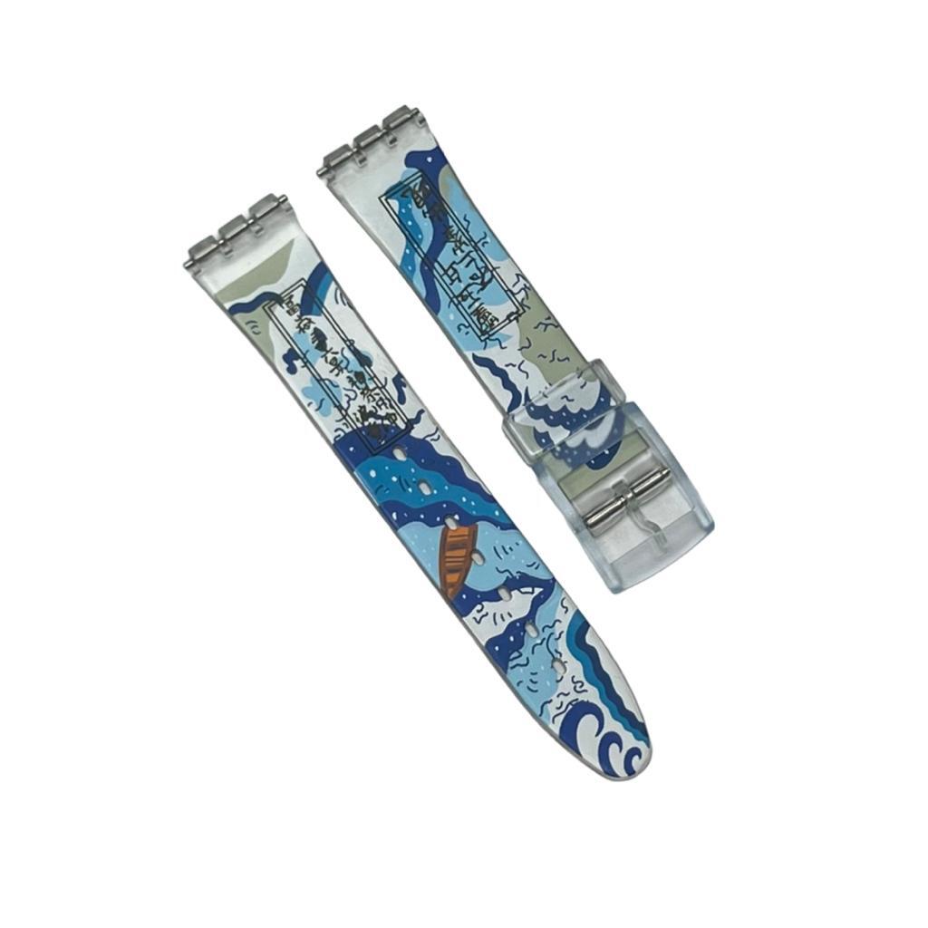 Plastic PVC Watch Band Strap Art Design Swatch Replacement Including Pins 17mm