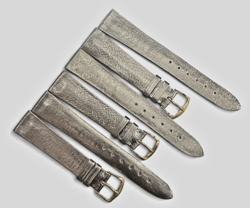 (Set of 3) Watch Band GRAY Genuine Leather Lizard Flat 15/18mm