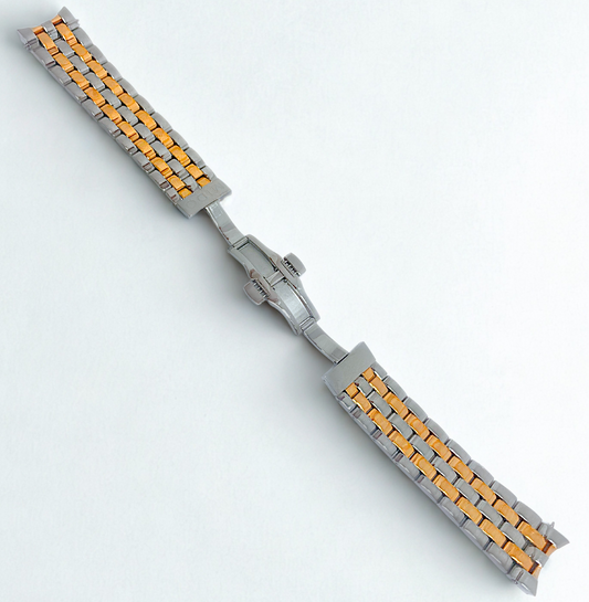 Two-Tone Stainless Steel Watch Band - 20mm Bracelet w/ Curved End Links for Mido