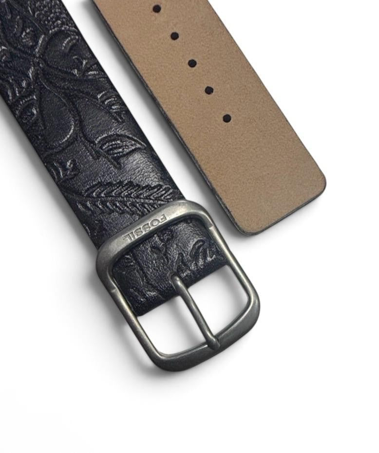 Fossil Black Engraved Leather Watch Strap Band -18mm