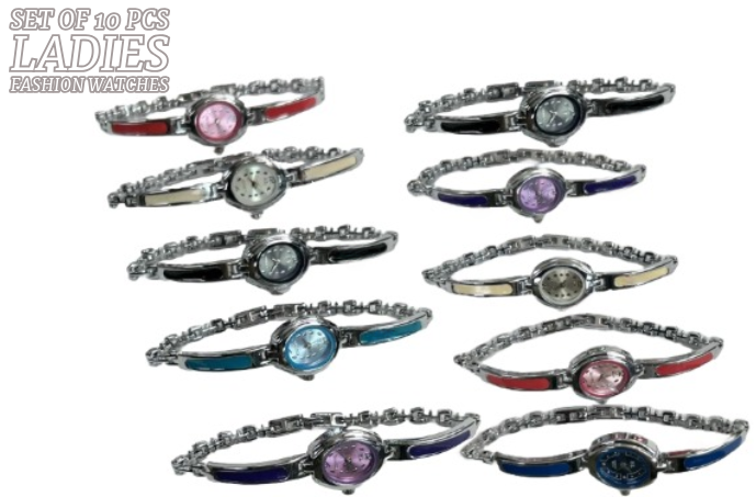 10pcs Set Women's Fashion Steel Band A01 Quartz Watch Multi-Color Bracelet