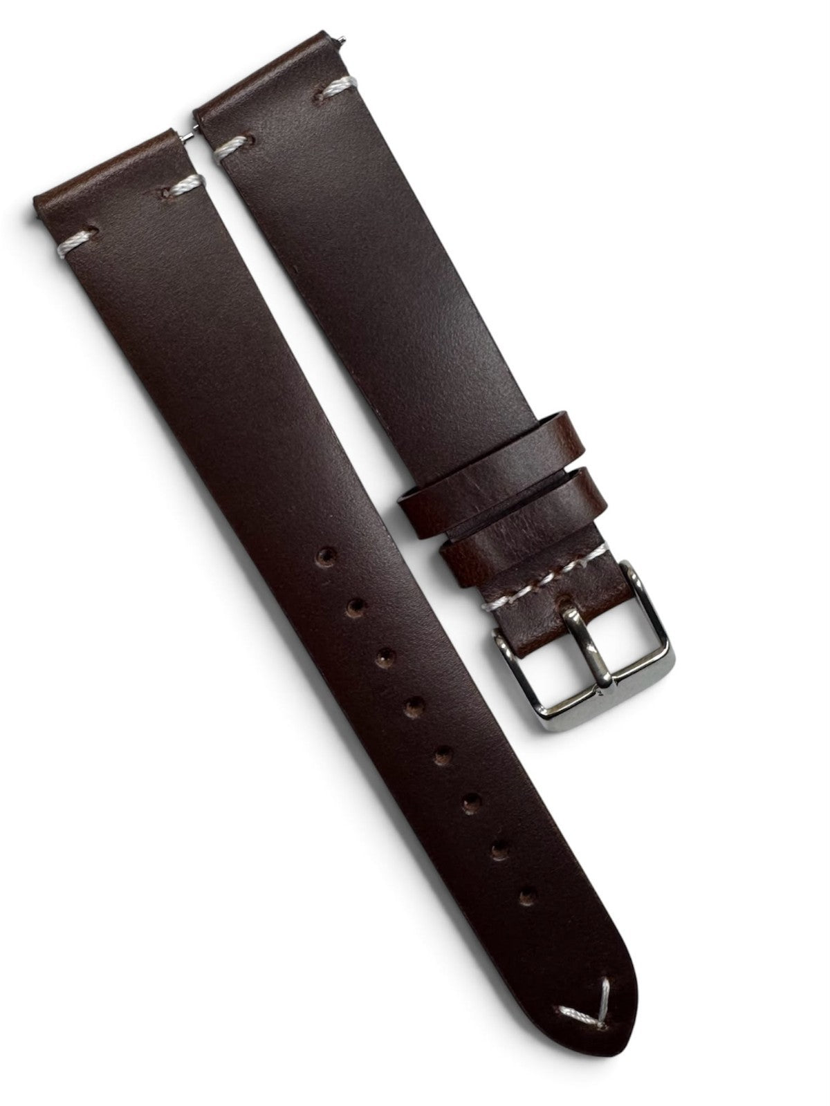 STITCHED GENUINE LEATHER UNIVERSAL WATCH BAND 18mm DARK BROWN COLOR