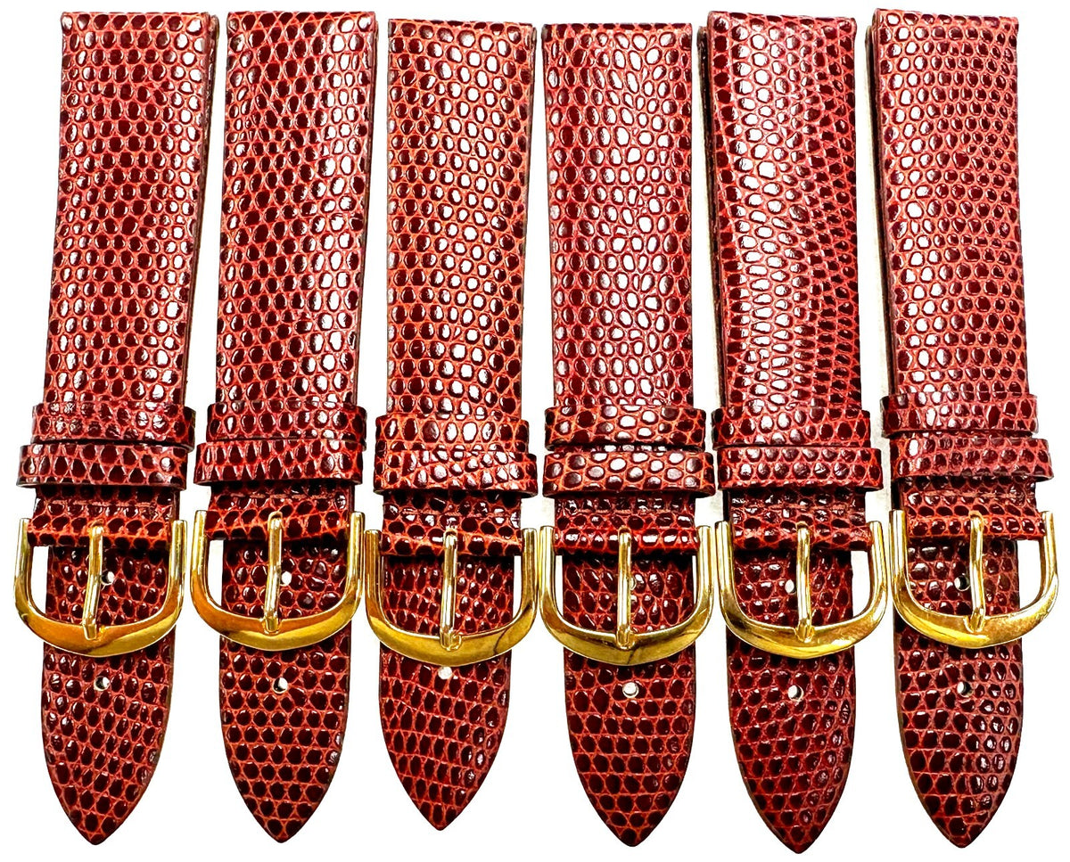 Lot of 6 Bands RED Color Genuine Leather Lizard Grain Padded 20mm R