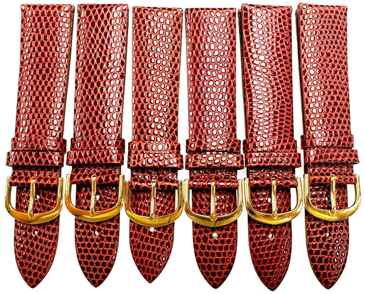 Lot of 6 Bands RED Color Genuine Leather Lizard Grain Padded 20mm R