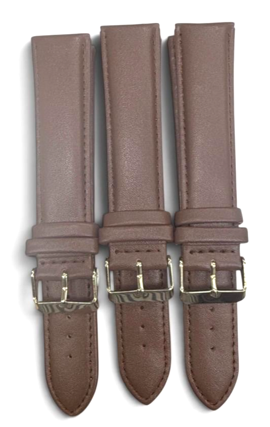 Lot of 3Pcs.Watch Band D Brown Genuine Leather Padded, Stitched 22xxlMM ,24xxlmm