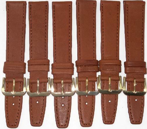1Lot of 6Pcs.Watch Bands Plain Tan (L.Brown) Genuine Leather  Flat Stitched 20mm