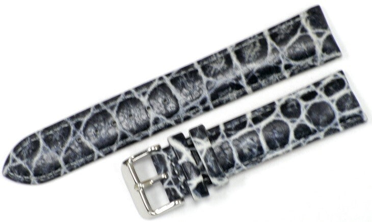 Watch Band Grey Genuine Leather Crocodile Grain Padded 20,22,24,26mm
