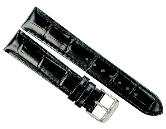 Watch Band Genuine Leather Alligator Grain Black Padded 14mm,Best Quality