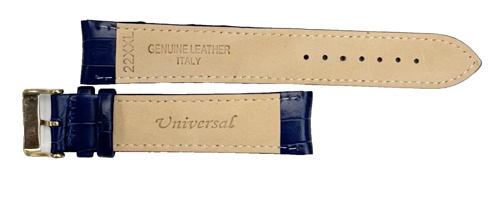 Watch Band Blue Genuine Leather Alligator Grain Padded, Stitched, 22mm XXL