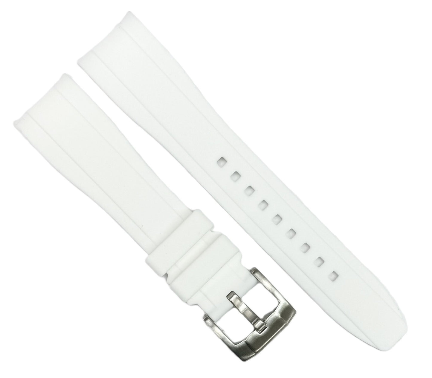 18-24mm Curved-End White Soft & Smooth Silicon Rubber Watch Band
