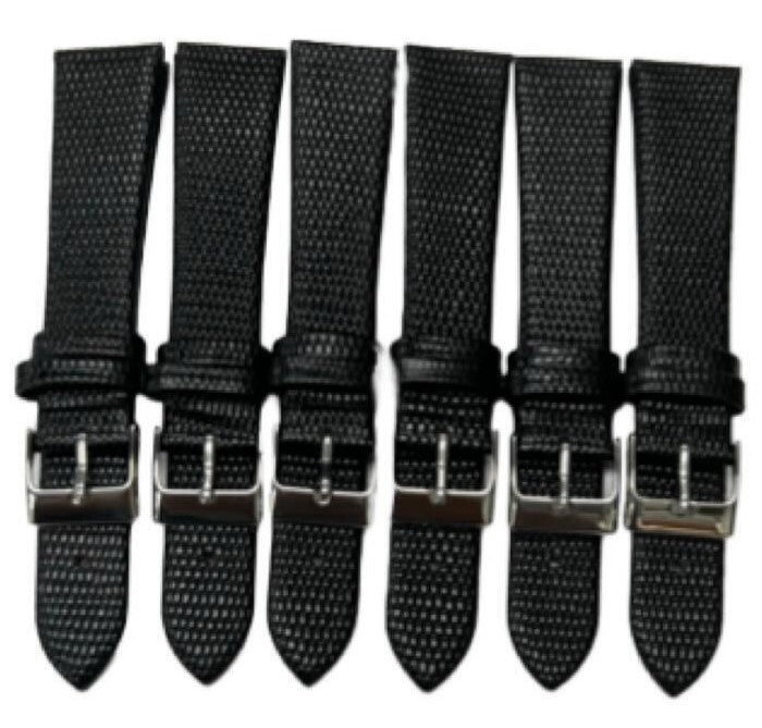 Best Quality Watch Bands Genuine Leather Lizard Grain Flat Black 12- 24mm