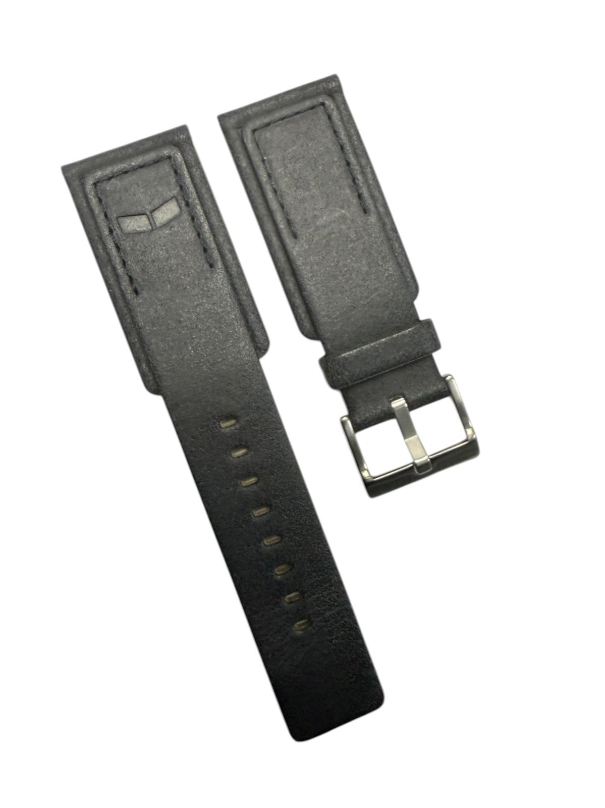 Genuine Black Leather Watch Band 26mm Smooth Finish Strap Stainless Steel buckle