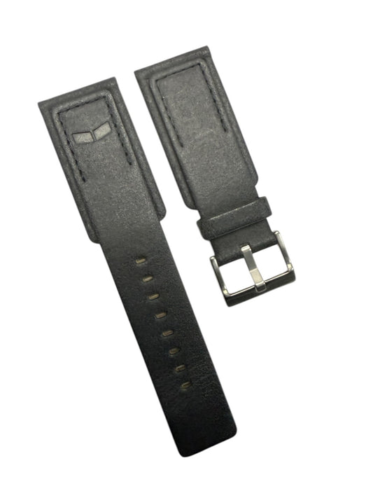 Genuine Black Leather Watch Band 26mm Smooth Finish Strap Stainless Steel buckle