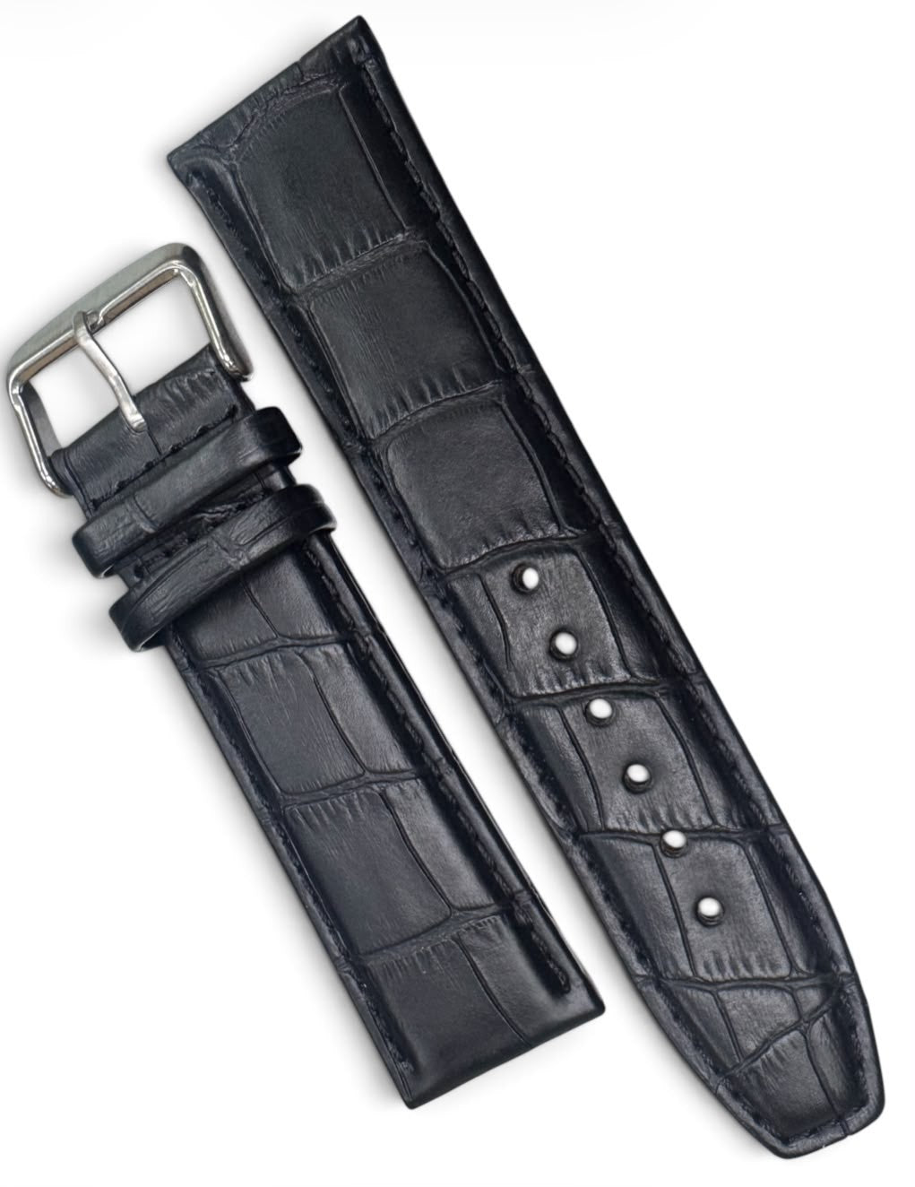24 MM Black Genuine Leather Alligator Grain Watch Band for High End Watches