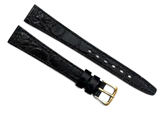Black 14MM FLAT LEATHER STRAP BAND FOR WATCH Gold Buckle