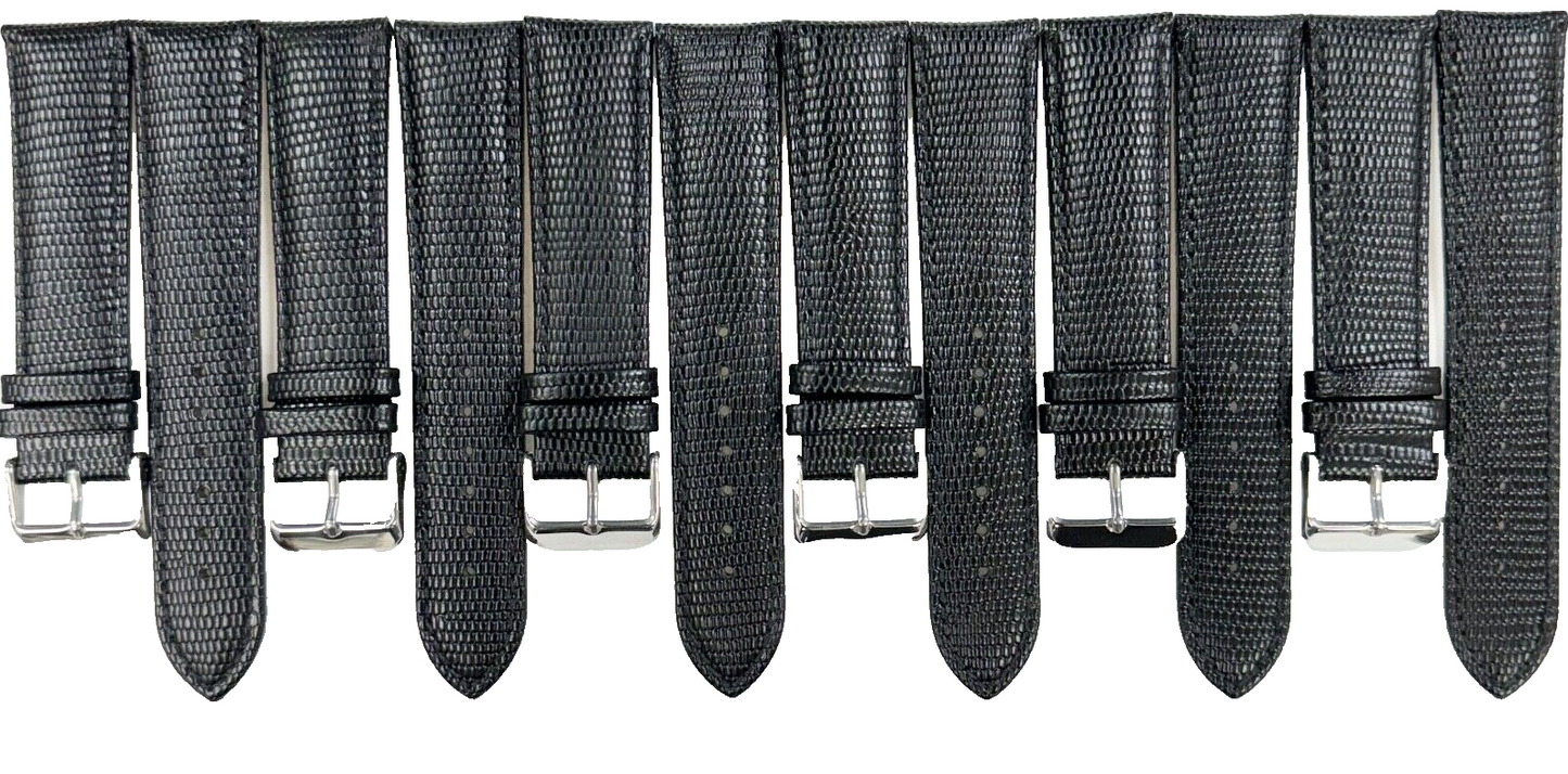 Lot of 6 Watch Band 22MM Genuine Leather Black Lizard Grain Padded (R)