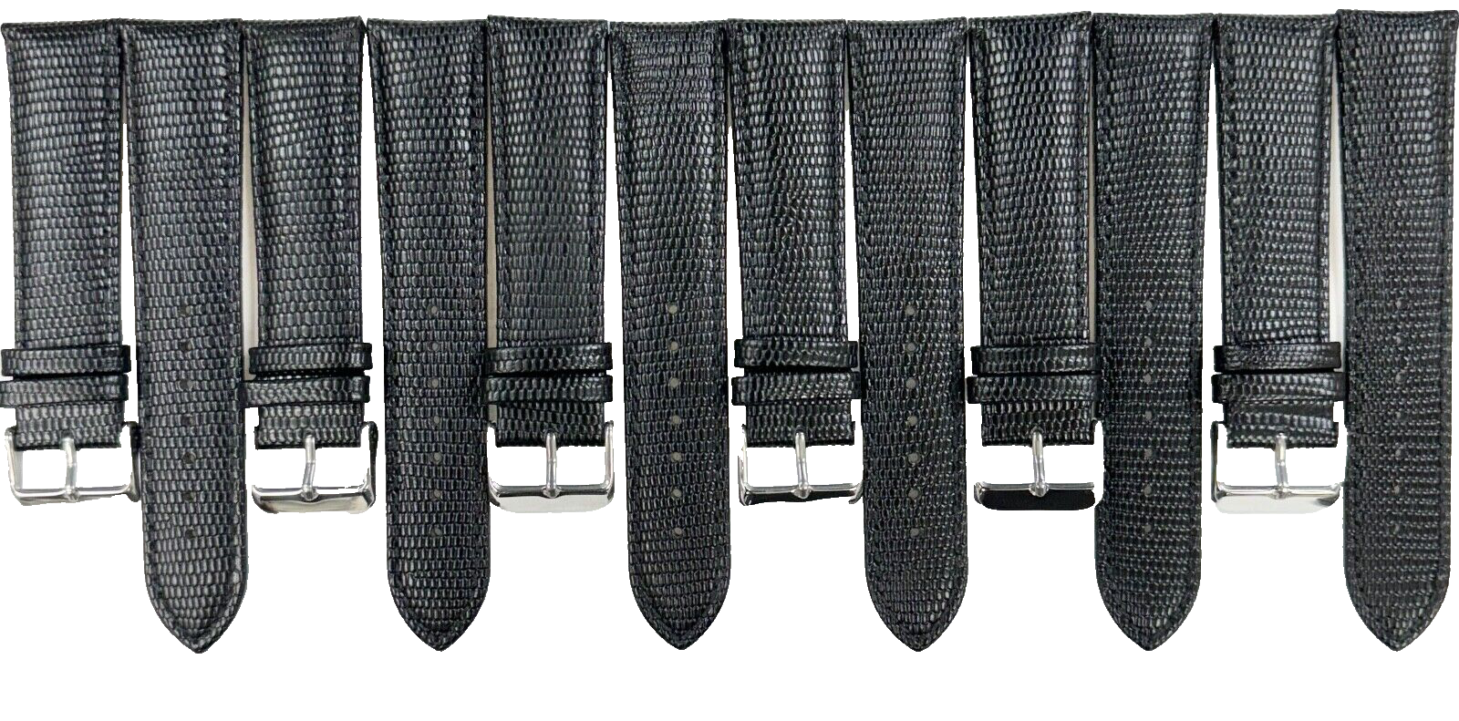Lot of 6 Watch Band 22MM Genuine Leather Black Lizard Grain Padded (R)