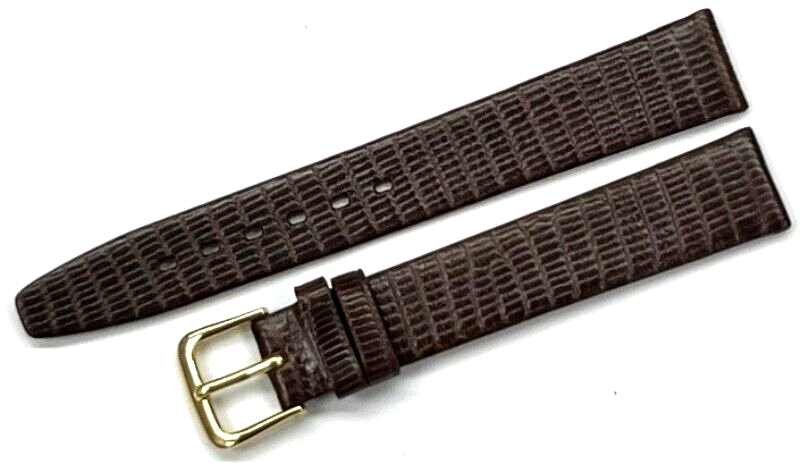New Watch Band Brown 16MM Genuine Leather Lizard Grain Flat Slim
