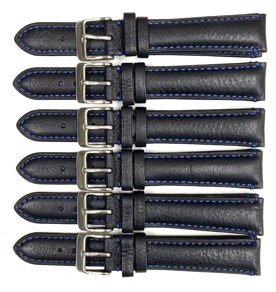 Watch Band Genuine Leather Plain PADDED With Stitches Black Color Of Size 18MM