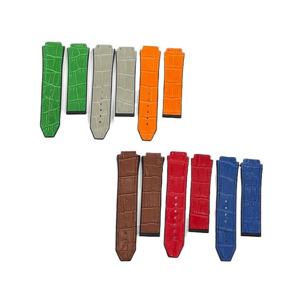 19X22MM MULTICOLORS WATCH BANDS ALLIGATOR GRAIN LEATHER RUBBER FITS FOR HUBLOT