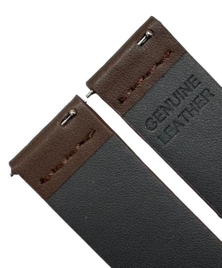 Flat Brown Watch Band, Plain Genuine Leather 20MM with Easy Pin/Fits to MOVA