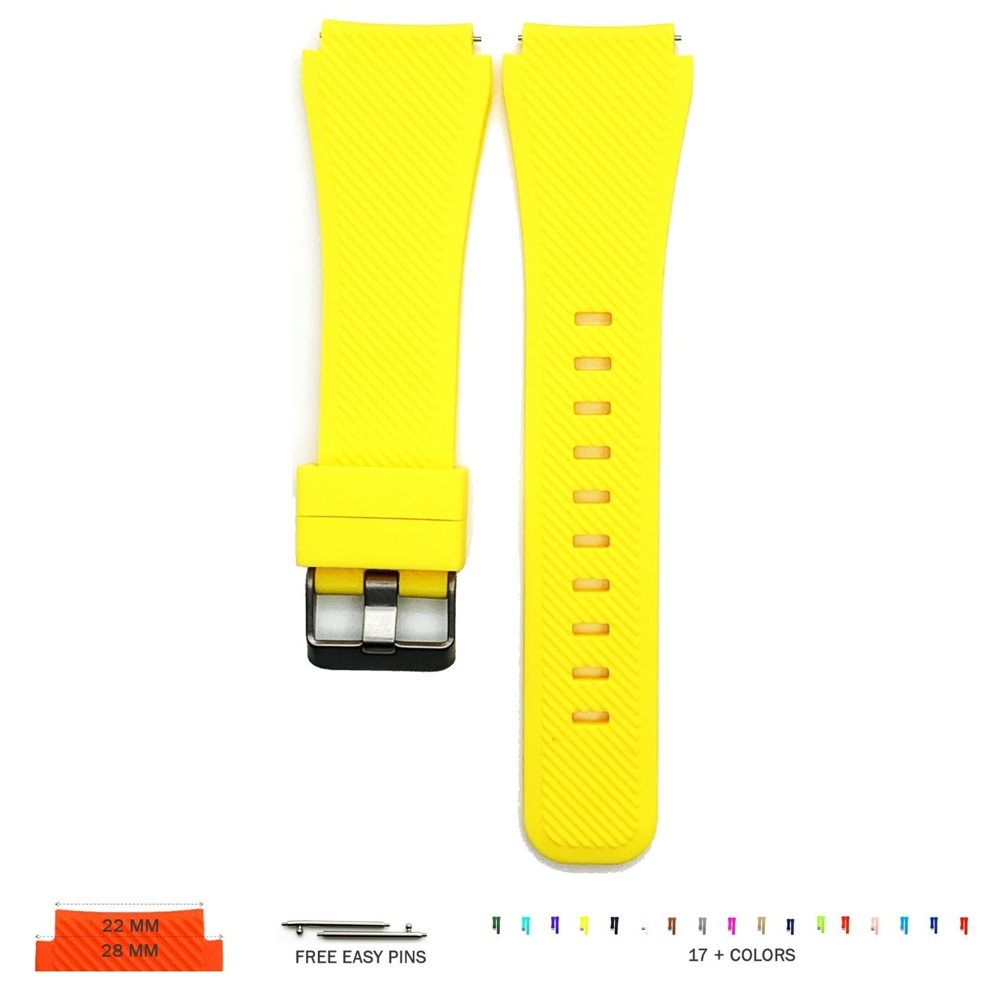 22 MM Rubber Silicone Male Opening Sports Watch Band 17 Colors Quick Release Pin