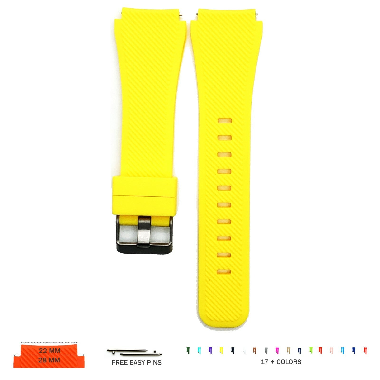 22 MM Rubber Silicone Male Opening Sports Watch Band 17 Colors Quick Release Pin